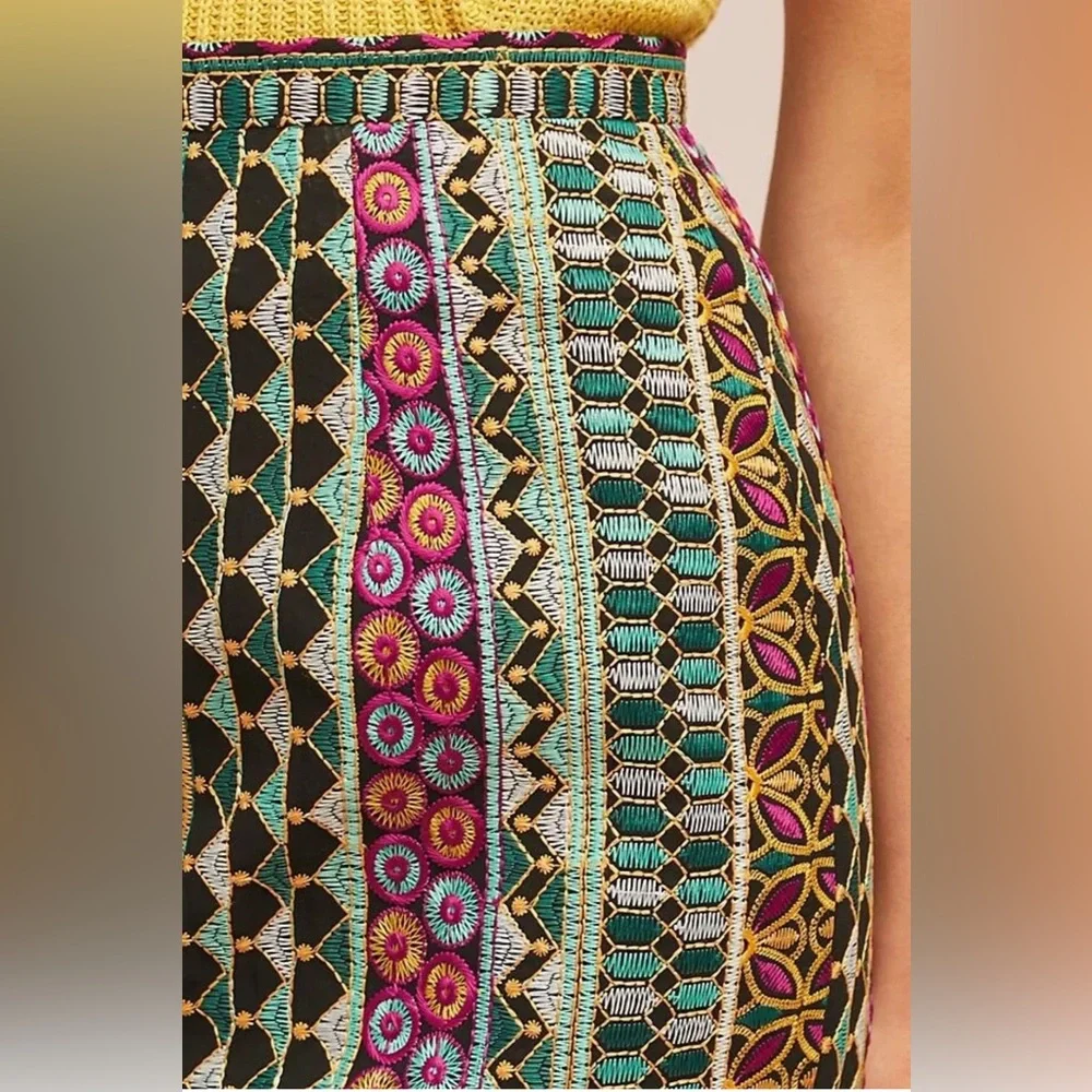 EUC Anthropologie Vanessa Virginia Moroccan Nights Embroidered  Pencil Skirt - Picture 3 of 10